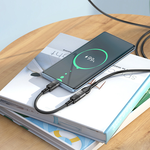 Кабель с Type-C (папа) на Lightning (мама), 0.1 m, HOCO, U107, черный