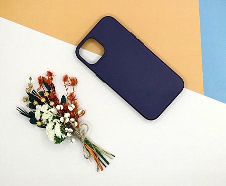 Чехол-накладка для iPhone 14, экокожа, магнитный (MagSafe), синий