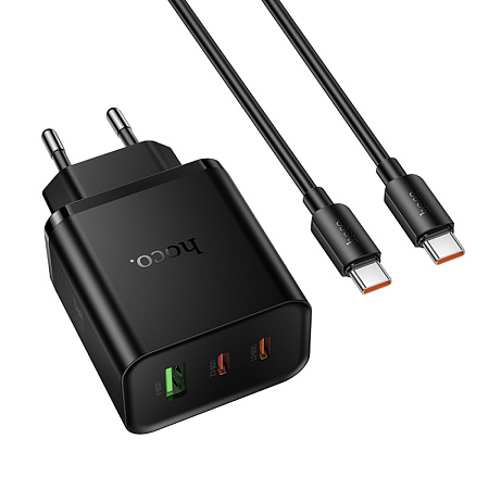 Сетевое зарядное устройство, 2 PD 65W + 1 USB 3.0 QC (N75), HOCO, Type-C to Type-C, черный