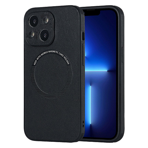 Чехол силиконовый для iPhone 14 (6.1), Магнитный (MagSafe), экокожа, DU DU, черный