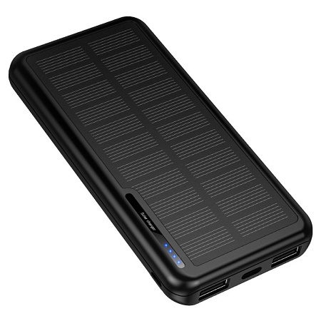 Универсальный Доп. Аккумулятор 10000mAh, J176, HOCO, выход: 2 USB (2A), с солнечной батареей, черный