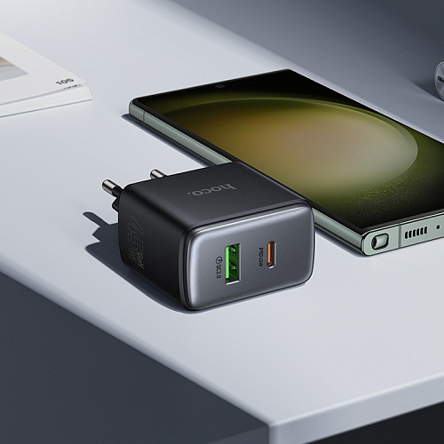 Сетевое зарядное устройство, 1 PD 45W + 1 USB 3.0 QC (C158A), HOCO, черный