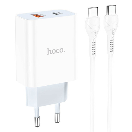 Сетевое зарядное устройство, 1 PD 20W + 1 USB 3.0 QC (C97A), HOCO, Type-C to Type-C, белый