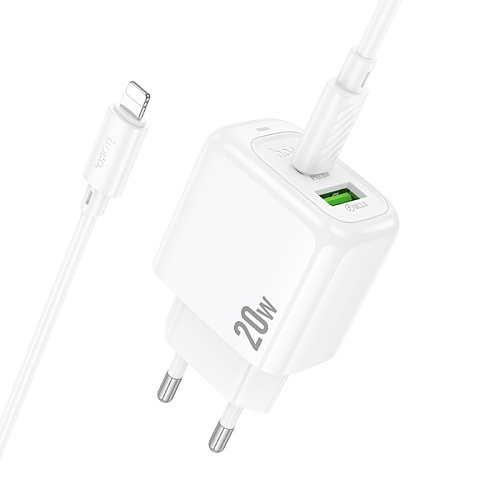 Сетевое зарядное устройство, 1 PD 20W + 1 USB 3.0 QC (CS54A), HOCO, Type-C to Lightning, белый