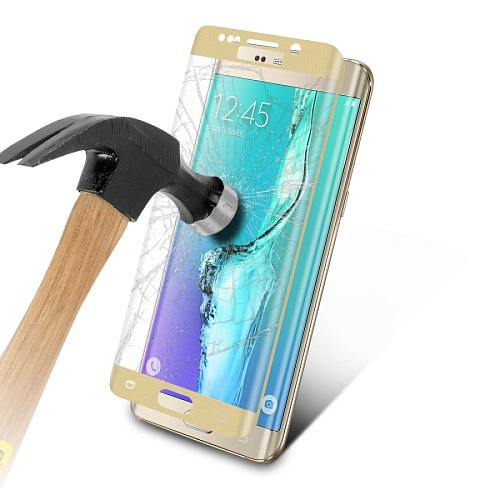 Защитное стекло на Samsung G928F, Galaxy S6 Edge Plus, с загибом, золотое, X-CASE