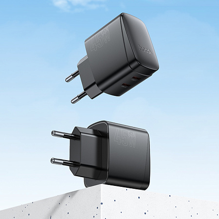 Сетевое зарядное устройство, 2 PD 45W (CS62A), HOCO, черный