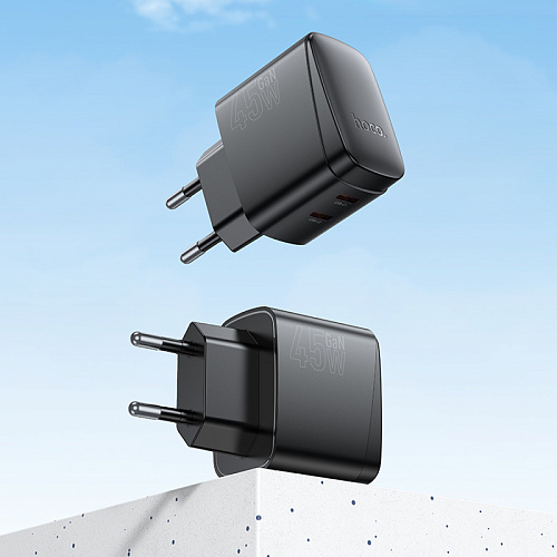 Сетевое зарядное устройство, 2 PD 45W (CS62A), HOCO, черный