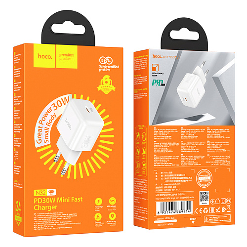 Сетевое зарядное устройство, 1 PD 30W (N32), HOCO, белый