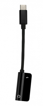 Переходник Type-C на 3,5mm Jack+зарядка Type-C, со шнуром, поддерживает не все samsung  черный