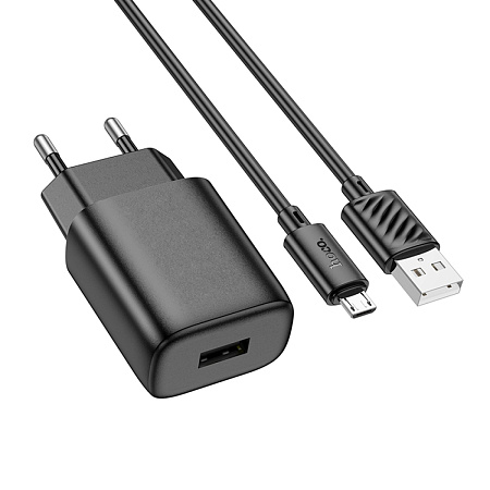 Сетевое зарядное устройство, 1 USB 2.4A (C134A), HOCO, Micro, черный