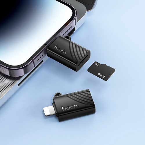 Картридер Lightning, HB53, HOCO, поддержка microSD карт, черный