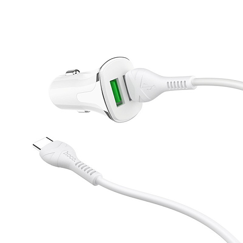 Автомобильное зарядное устройство, 2 USB 3.4A 18W QC3.0 (Z31), usb cable Type-C, HOCO, белый