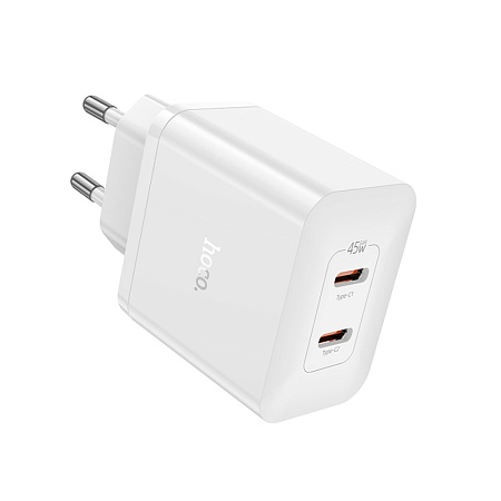 Сетевое зарядное устройство, 2 PD 45W (N35), HOCO, белый