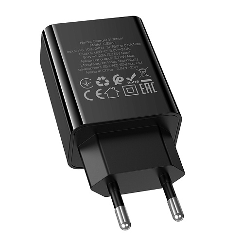 Сетевое зарядное устройство, 1 PD 20W  (CS93A), HOCO, цвет черный
