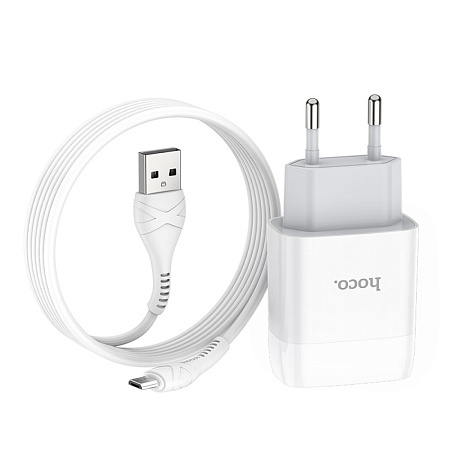 Сетевое зарядное устройство, 1 USB 2.1A (C72A), HOCO, Micro, белый