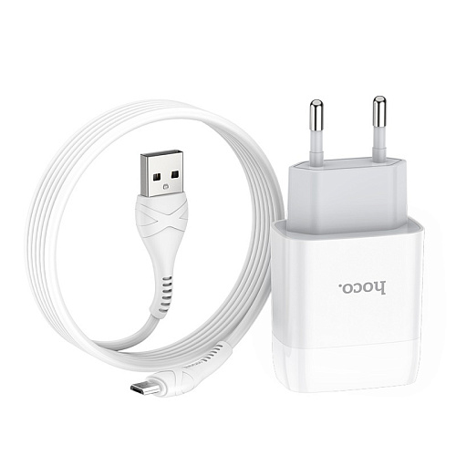 Сетевое зарядное устройство, 1 USB 2.1A (C72A), HOCO, Micro, белый