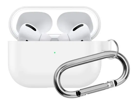 Чехол силиконовый для Airpods Pro/Pro 2, X-CASE, белый с карабином