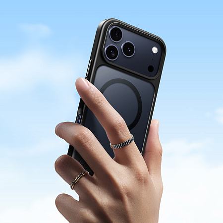 Чехол для iPhone 17 Pro Max, TPU+PC 1.7 мм, Магнитный (MagSafe), с подставкой, AS12, HOCO, прозрачный