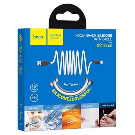 USB Кабель Type-C, HOCO, X21 Plus, силиконовый, черно-белый
