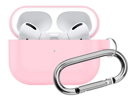 Чехол силиконовый для Airpods Pro/Pro 2, X-CASE, розовый с карабином (Pink)
