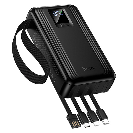 Универсальный Доп. Аккумулятор 20000mAh, J173, HOCO, выход: 1 USB (22.5W), 1 PD (20W), 4 кабеля, с дисплеем, черный