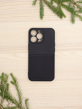 Чехол силиконовый для iPhone 13 Pro (6.1), с карманом для карт, с защитой камеры, X-CASE, черный
