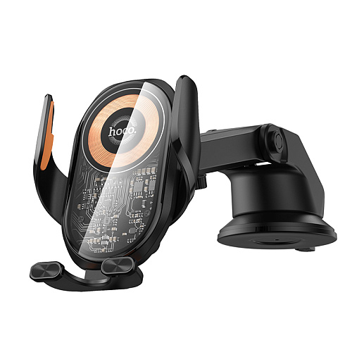 Держатель автомобильный на стекло/торпеду выдвижной c беспроводной зарядкой, HW34, HOCO, металлический серый Держатель автомобильный на стекло/торпеду выдвижной c беспроводной зарядкой, HW34, HOCO, металлический серый