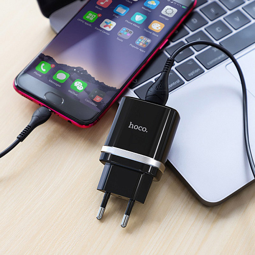 Сетевое зарядное устройство, 1 USB 3.0A (C12Q), HOCO, Micro, черный