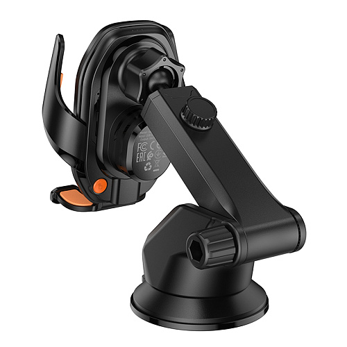 Держатель автомобильный на стекло/торпеду выдвижной c беспроводной зарядкой, HW34, HOCO, металлический серый Держатель автомобильный на стекло/торпеду выдвижной c беспроводной зарядкой, HW34, HOCO, металлический серый