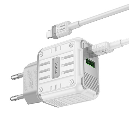 Сетевое зарядное устройство, 1 PD 20W + 1 USB 3.0 QC (C135A), HOCO, Type-C to Lightning, белый