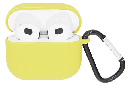 Чехол силиконовый для Airpods 3 case, X-CASE, желтый с карабином