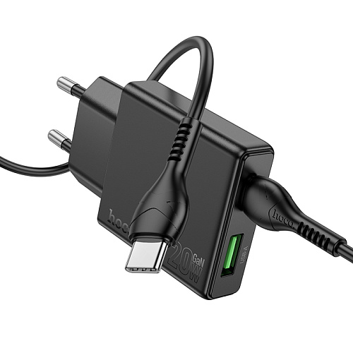 Сетевое зарядное устройство, 1 PD 20W + 1 USB 3.0 QC (N38), HOCO, Type-C to Type-C, черный