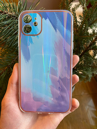 Чехол силиконовый для iPhone 11 (6.1), переливающийся, X-CASE, голубой с фиолетовым
