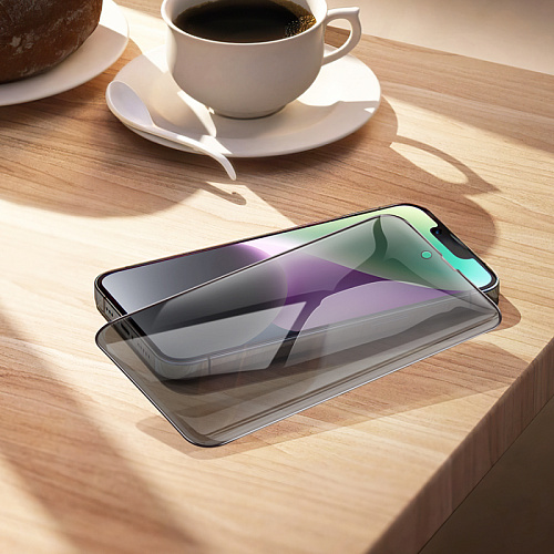 Защитное стекло на iPhone 13 (6.1)/13 Pro/14/16e, G15, HOCO, Guardian shield series full-screen anti-spy, черное