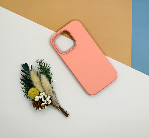 Чехол-накладка для iPhone 14 Pro, Silicon Case, без лого, лососевый