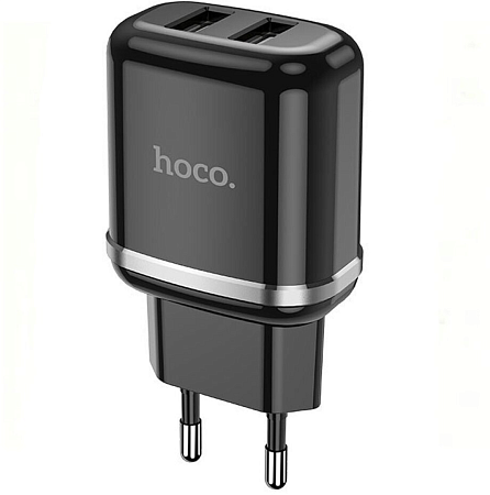 Сетевое зарядное устройство, 2 USB 2.4A 12W (N4), HOCO, Lightning, Умная зарядка, черный