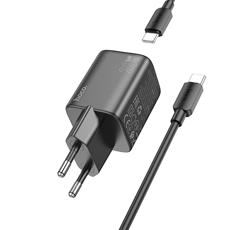 Сетевое зарядное устройство, 1 PD 20W + 1 USB 3.0 QC (N41), HOCO, Type-C to Type-C, черный