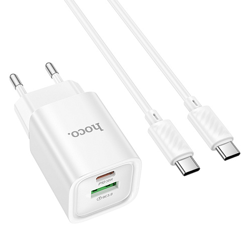 Сетевое зарядное устройство, 1 PD 30W + 1 USB 3.0 QC (C149A), HOCO, Type-C to Type-C, мини, белый