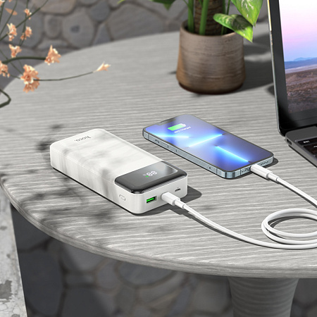 Универсальный Доп. Аккумулятор 20000mAh, J102A, HOCO, выход: 1 USB (18W)+1 PD 20W, белый