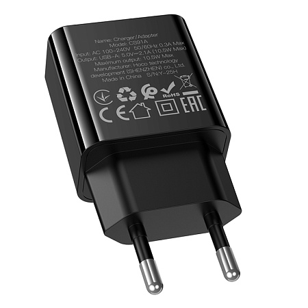 Сетевое зарядное устройство, 1 USB 2.1A (CS91A), HOCO, черный