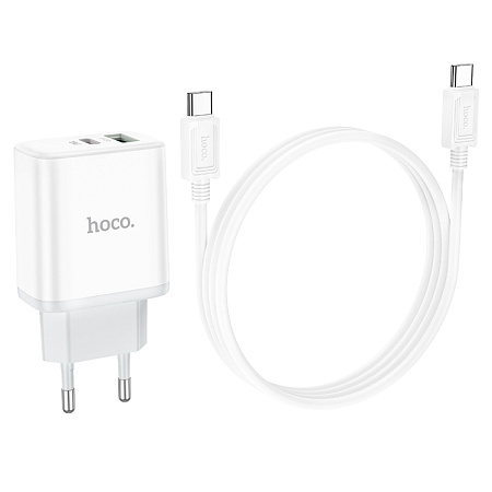 Сетевое зарядное устройство, 1 PD 20W + 1 USB 3.0 QC (C105A), HOCO, Type-C to Type-C, белый