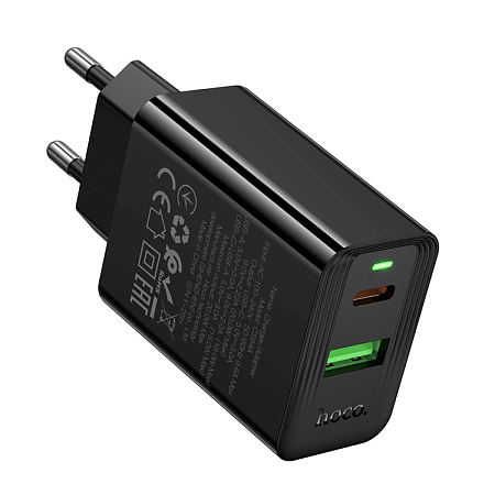 Сетевое зарядное устройство, 1 PD 20W + 1 USB 3.0 QC (CS94A), HOCO, черный