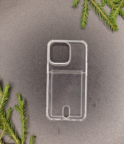 Чехол силиконовый для iPhone 13 Pro (6.1), с карманом для карт, X-CASE, прозрачный