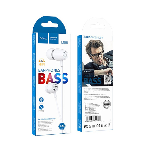 Проводные наушники M88, Graceful universal earphones with mic, HOCO, вакуумные с микрофоном, белые