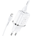 Сетевое зарядное устройство, 2 USB 2.4A 12W (N4), HOCO, Micro, Умная зарядка, белый