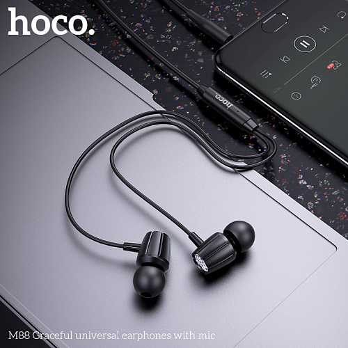 Проводные наушники M88, Graceful universal earphones with mic, HOCO, вакуумные с микрофоном, черный