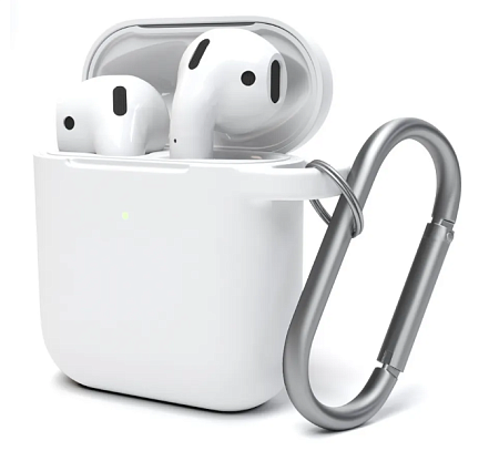 Чехол силиконовый для Airpods 1/Airpods 2 case, X-CASE, белый с карабином