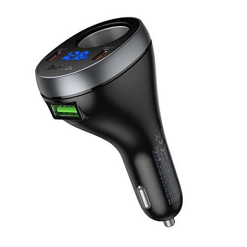 Разветвитель прикуривателя на 2 PD 60W +1 USB +1 прикуриватель, Z61A, с дисплеем, черный