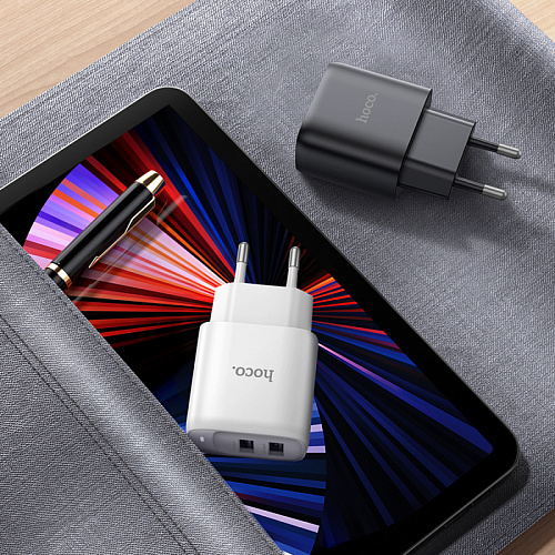 Сетевое зарядное устройство, 2 USB 2.1A (C141A), HOCO, черный