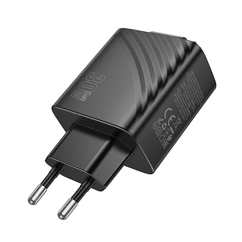 Сетевое зарядное устройство, 1 PD 30W + встроенный кабель Type-C (N58), HOCO, черный